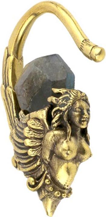 Star Piercing Ohrgewicht Haken vergoldet Frau mit Flügeln und Labradorit Stein (Messing, Mineralisch)