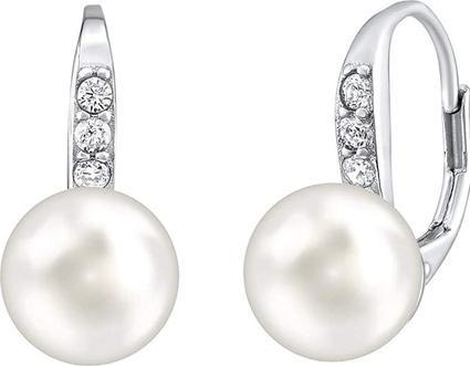 Silvego Gentle silver earrings with real white pearl and Swarovski LPSER0639
