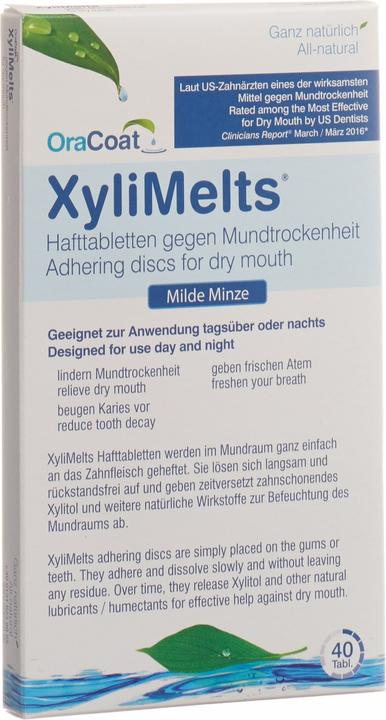 Actual product image Xylimelts Hafttabletten gegen Mundtrockenheit milde Minze (40 x, 270 ml, 59 g)