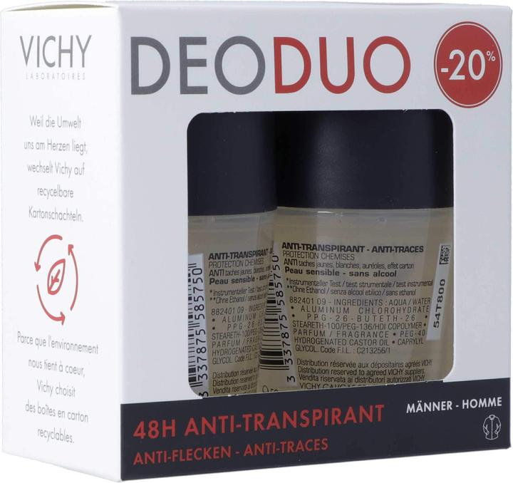 Actual product image Vichy Homme Deo Anti-Stain 48h Duo -20% Roll on (Roll-on, 50 ml)