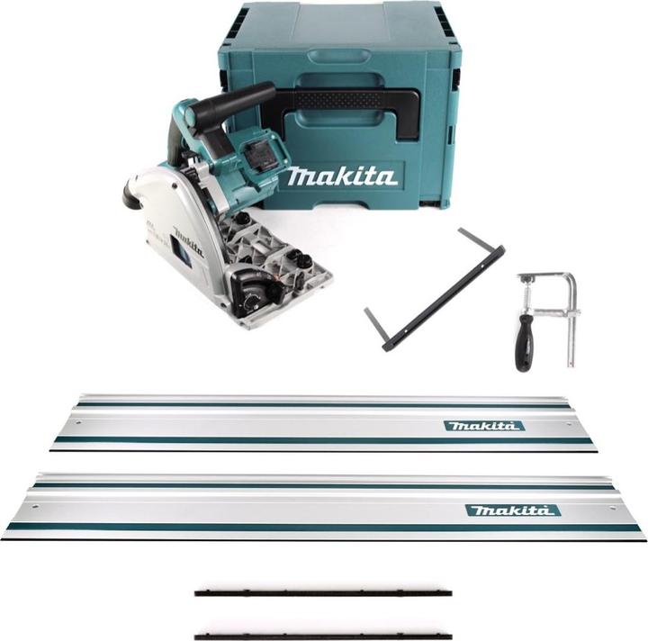 Productafbeelding Makita DSP 600 ZJ accu invalzaag 36V (2x 18V) borstelloos + 2x geleiderail + schroefklemmen +