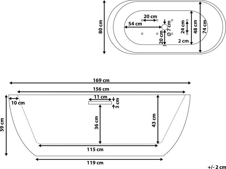 Produktbild Beliani Whirlpool Badewanne freistehend weiss mit LED 170 x 80 cm NEVIS (237 l, 170 cm, 80 cm)