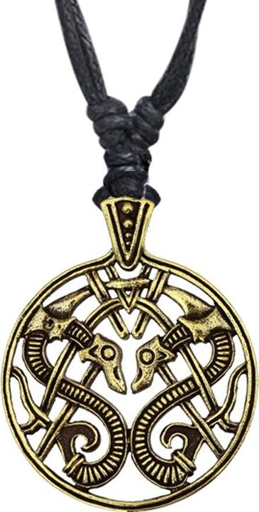 Produktbild Star Piercing Halskette schwarz Anhänger vergoldet Wikinger zwei Drachen (Messing)