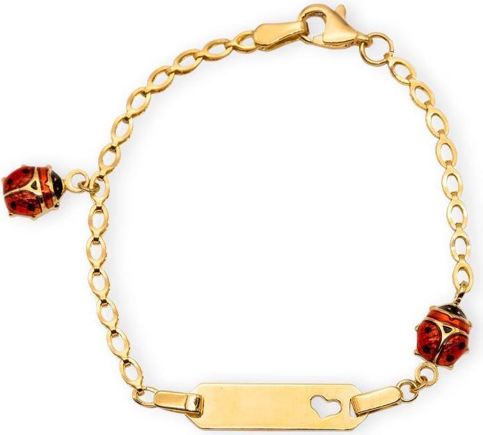 JGZ ID-Bracelet Marienkäfer mit Gravur (14 cm, 18 Karat Gelbgold 750)