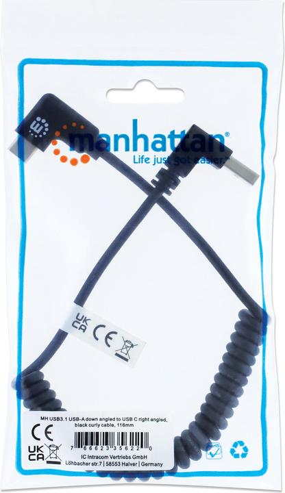 Actual product image Manhattan Spiral cable USB-A to USB-C charging cable (1 m, USB 2.0)