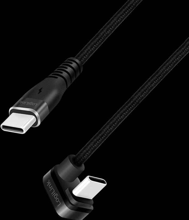 Immagine prodotto LogiLink Cavo USB 2.0 Type-C, da C/M 180° a USB-C/M, alluminio, nero, 2 m (2 m, USB 2.0, 60 W)
