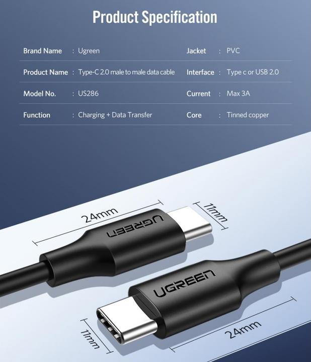 Produktbild Ugreen USB-C Power Delivery QC 3.0 20V 3A 60W (1 m, USB 2.0)