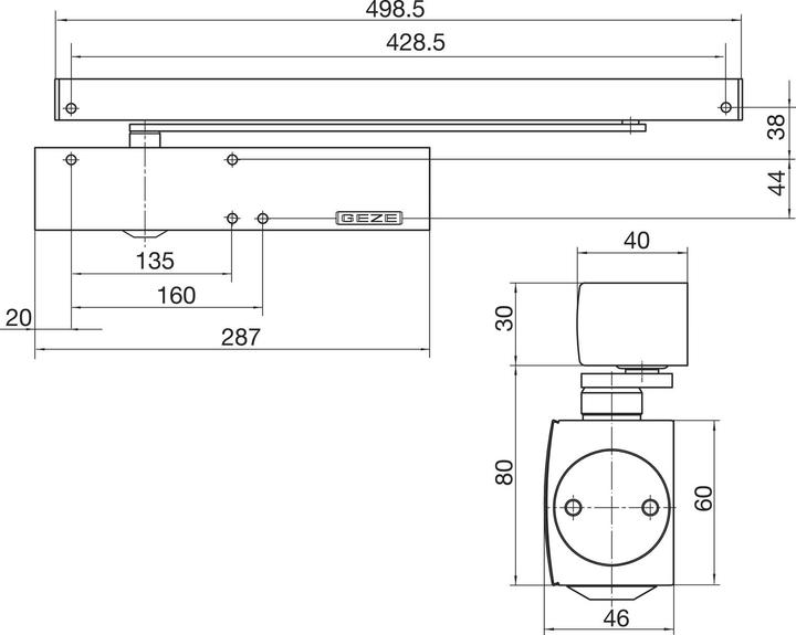 Actual product image Geze Slide rail with lever for TS 5000 E BG (Room door, Entrance door, Wooden door, French window, Indoor)