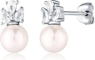 JVD Stunning Silver Earrings With Zircons And Pearl