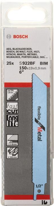 Produktbild Bosch Professional Zubehör Säbelsägeblatt S 922 BF, Flexible for Metal, 25er-Pack