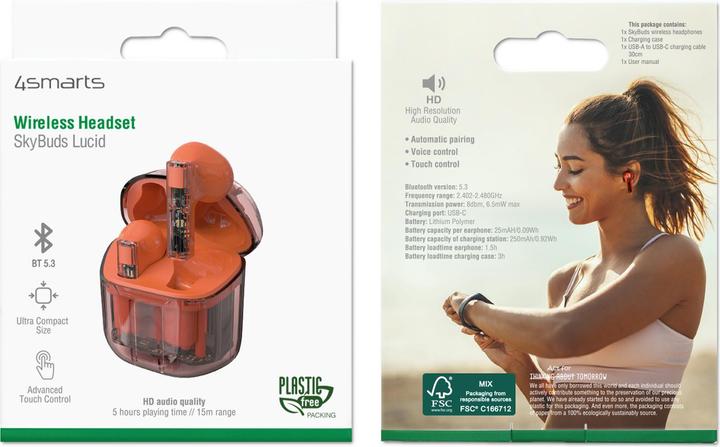 Actual product image 4smarts TWS Bluetooth Headphones SkyBuds Lucid orange (NC, 25 h, Wireless)