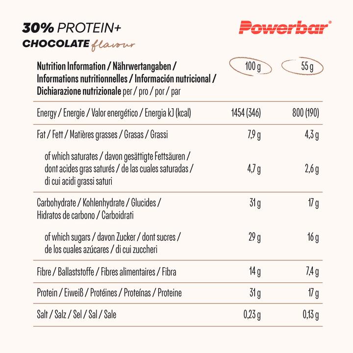 Valori nutrizionali e ingredienti Powerbar proteine plus (Cioccolato, 15 pz., 825 g)