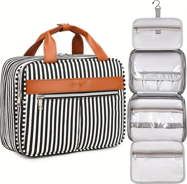 Only-Bags.Store Mehrschichtige Kosmetiktasche aus Segeltuch, geeignet für die Reise, gestreiftes Muster