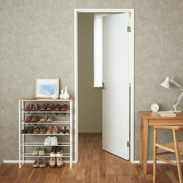 Actual product image Yamazaki 6-tier shoe rack with wooden shelf TOWER (66 x 25 x 87 cm)