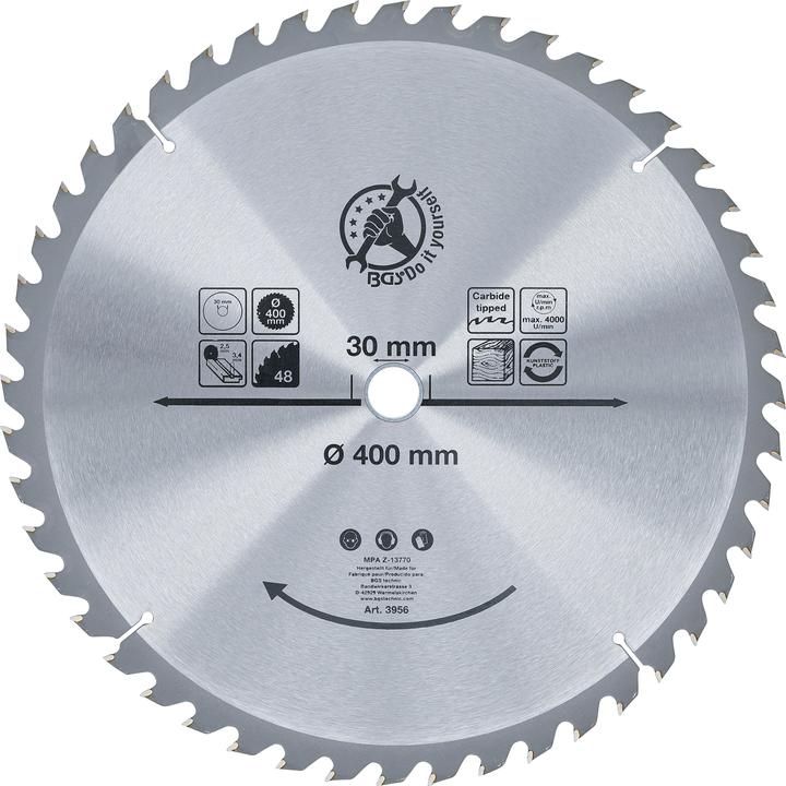 Immagine prodotto BGS Lama per sega circolare con punte in metallo duro Ø 400 x 30 x 3,4 mm 48 denti
