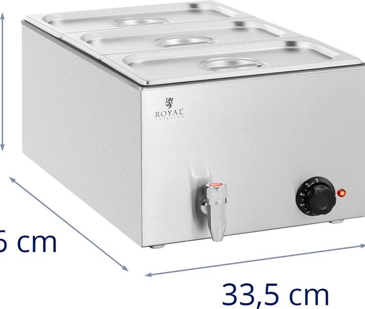 Actual product image Royal Catering Bain Marie Warmhaltebehälter Speisenwärmer Ablasshahn 600 W 3 GN 1/3