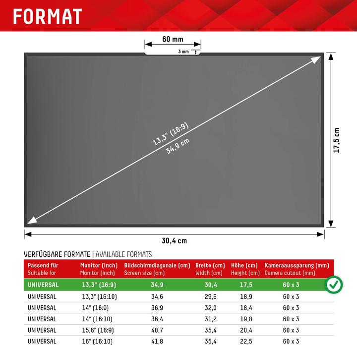 Produktbild Displex Privacy Safe randlos, Laptop Blickschutzfilter (11.97", 16 : 9)