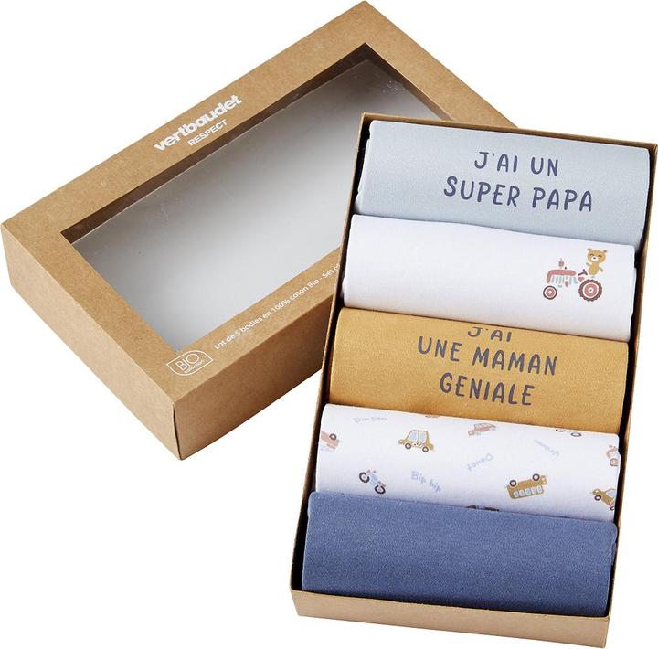 Vertbaudet Bio-Kollektion: 5er-Pack Baby Kurzarm-Bodys in Geschenkbox