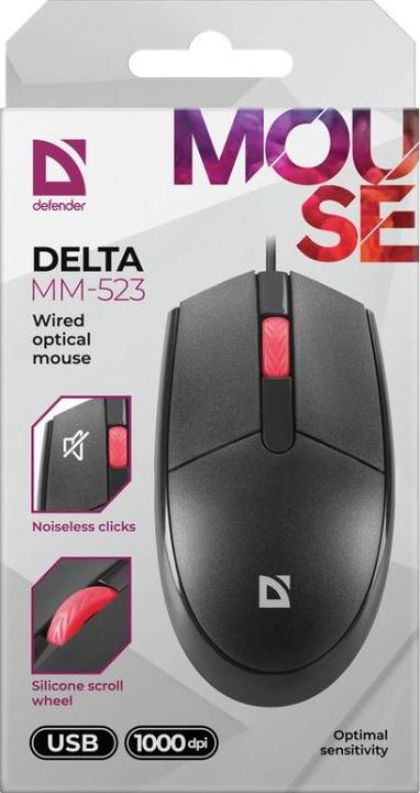 Image du produit Defender Souris Souris filaire DELTA MM-523 1000 dpi sans clic, silencieuse (Filaire)