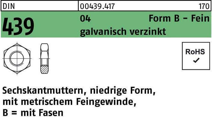 Actual product image Hexagon nut DIN 439 form B BM 42 x 3 free cutting steel galvanised (M42)