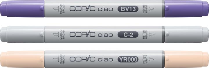 Actual product image Copic CIAO - Brand (C-2 Cool Gray No. 2, YR-000 Silk, BV-13 Hydrangea Blue, 6 mm, 3 x)