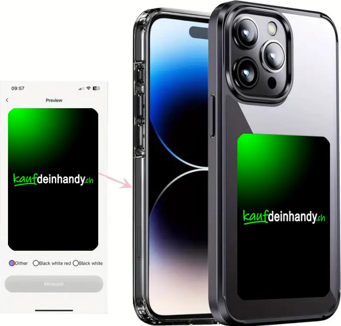 Actual product image Kaufdeinhandy.ch Cover E-Ink display NFC technology for personalised photo (Apple iPhone 13 Pro Max)