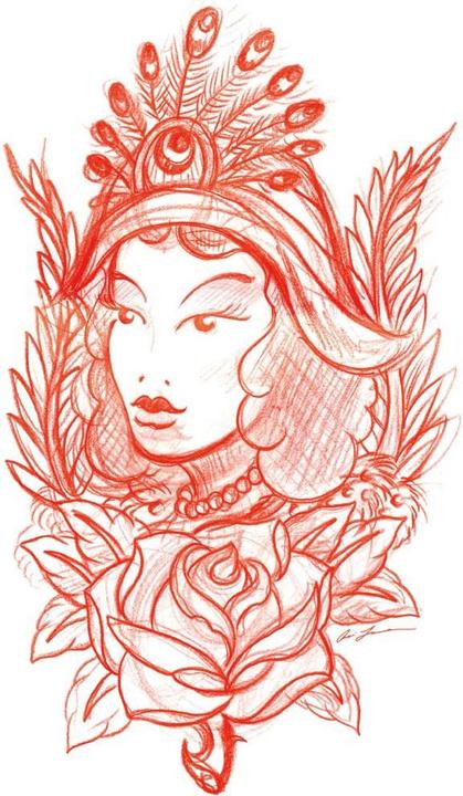 Image du produit Miami Ink Femme aux plumes de paon (59 x 100 cm)
