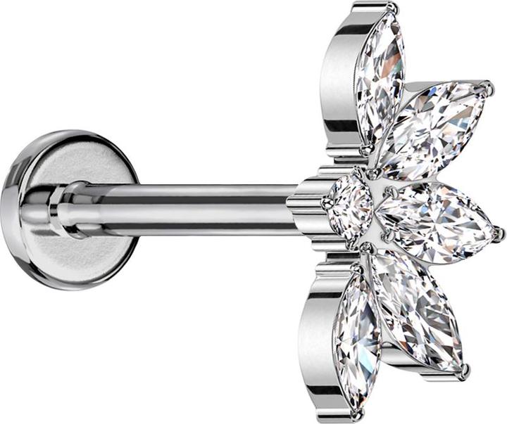 Star Piercing Micro Labret Innengewinde silber halbe Lotusblume silber Kristalle silber (Titan G23, ohne Messing)
