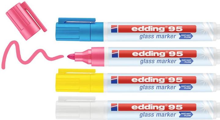 Produktbild Edding Glasboard Marker 95 (Weiss, Gelb, Rosa, Hellblau, 3 mm, 4 x)