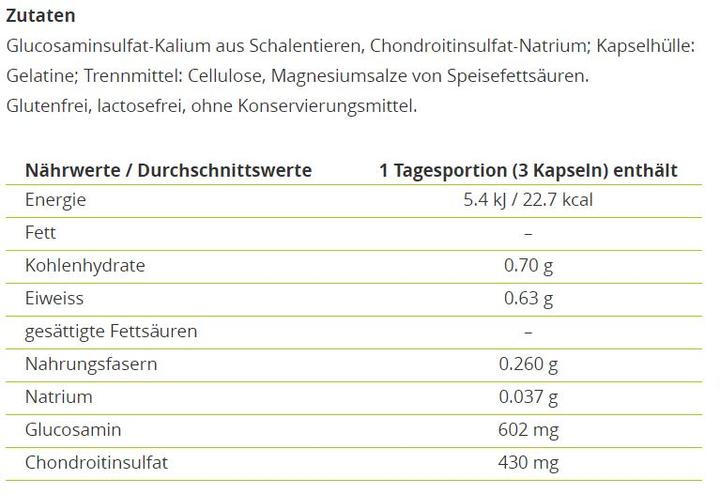 Nutritional values and ingredients Alpinamed Glucosamine Chondroitin (120 Piece, Capsules, 120 g)