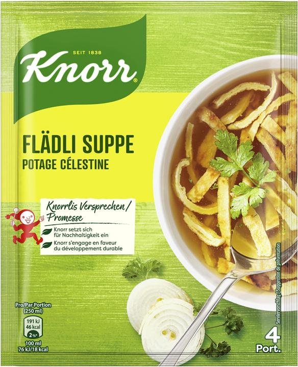Produktbild Knorr Flädli Suppe Beutel, Frühlingssuppe mit Teigwaren & Gemüse, frisch und leicht wie der Frühling