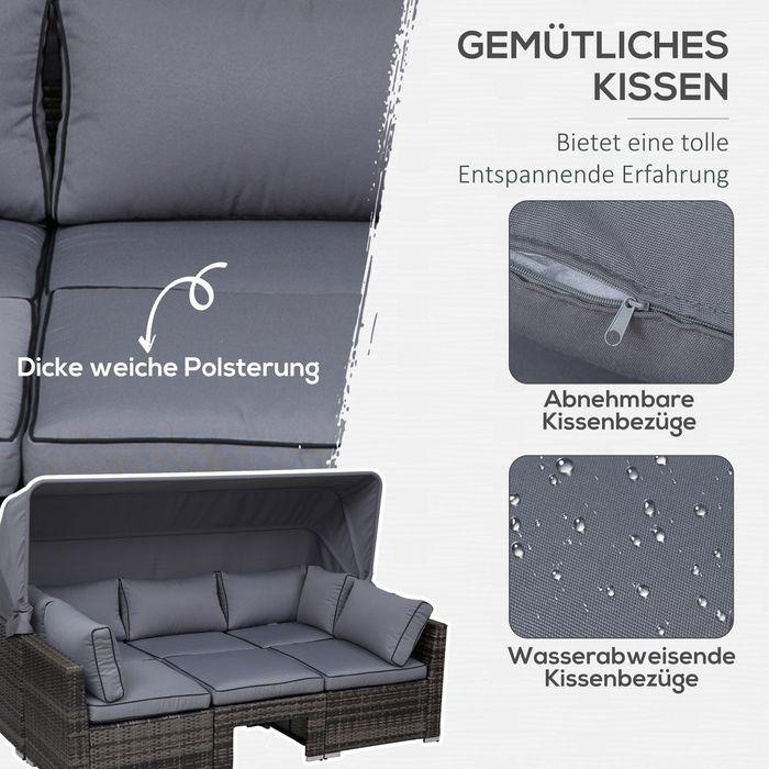 Produktbild Swisshandel24 Garten Lounge Set Rattan Lounge Set Sitzgruppe mit Sonnendach inkl. Kissen und Beistelltisch Metall