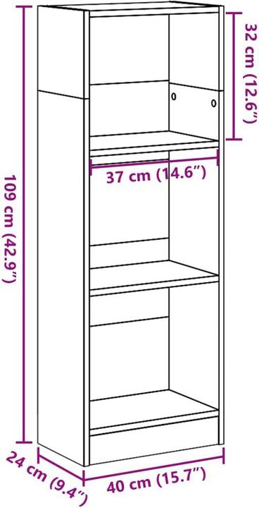 Produktbild VidaXL Bücherregal Bücherschrank Standregal Büroregal Braun Eichen-Optik (40 x 24 x 109 cm)