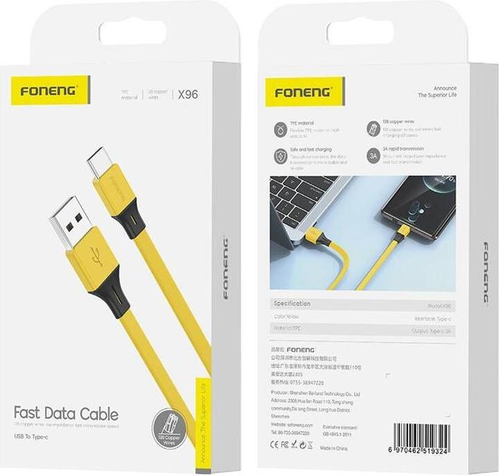 Produktbild Foneng X96 USB-A to USB-C cable 2.4A, 1m (yellow) (1 m)