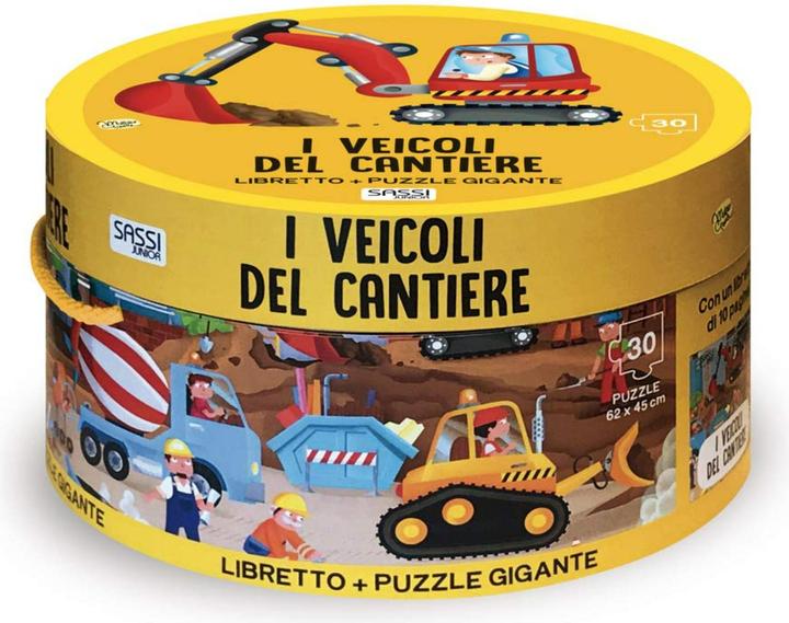 Sassi Puzzle da 30 pezzi - I Veicoli del Cantiere (Puzzle Scatola Tonda e Libro) (10 pieces)