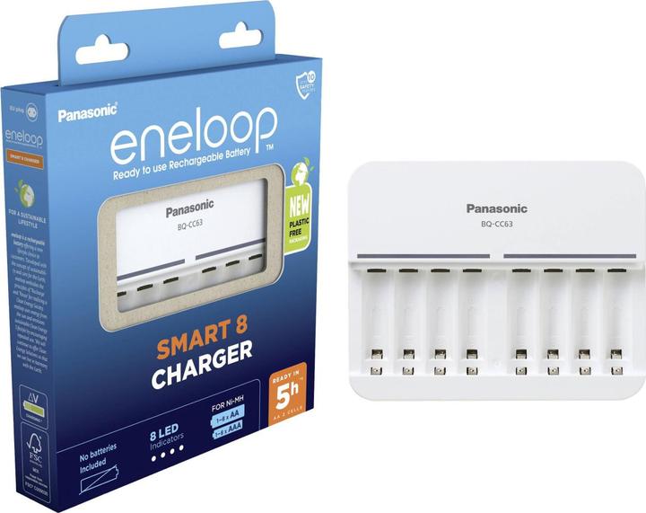 Panasonic eneloop 8 Zellen Charger BQ-CC63 (1 pcs, AAA, AA, 2000 mAh, Chargeurs sans batterie)