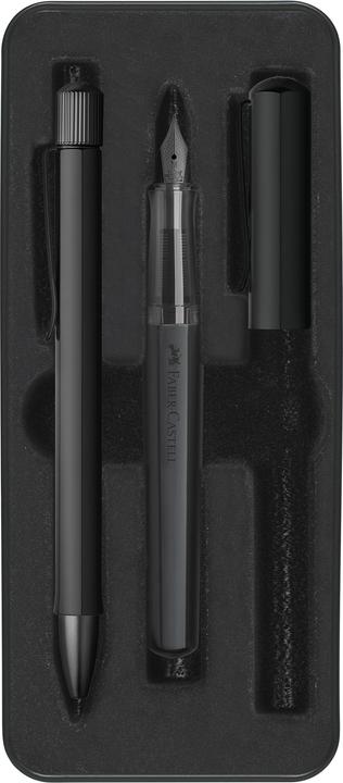 Actual product image Faber-Castell Castell 140579 - Gift set Hexo Black, with fountain pen M and twist biros B (Matt black, 2 x)