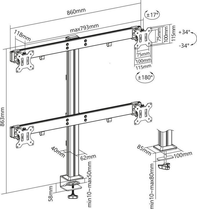 Produktbild Xantron Tischhalterung für 4 Monitore (Tisch, 32")