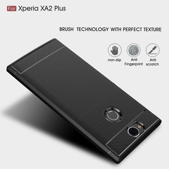Produktbild König Design Hülle Handy Schutz für Sony Xperia XA2 Plus Case Cover Bumper Carbon Optik Grau (Xperia XA2 Plus)