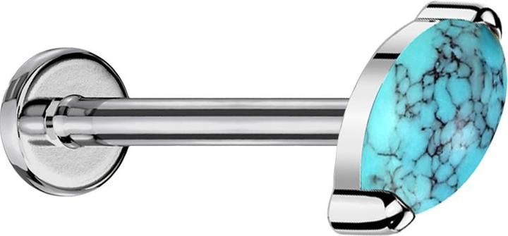 Star Piercing Micro Threadless Labret silber Ovaler Türkis Stein (Titan G23, ohne Messing, Mineralisch)