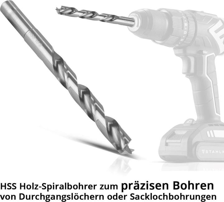 Produktbild Stahlwerk HSS Holz-Spiralbohrer 25er Set 1-13 mm DIN 338 mit geschärften Kanten (1 mm - 13 mm)
