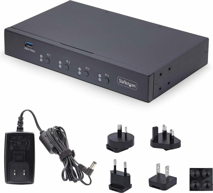 Produktbild StarTech COM 4-Port KM Switch mit Maus-Roaming USB 3.0 Umschalter Tastatur und Maus Switch 3,5mm/USB