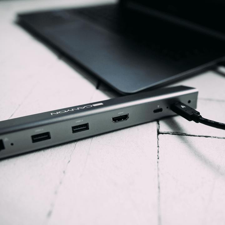 Produktbild Canyon DS-6 Multiport Docking Station with 7 jungtys: 2*Type C+1*HDMI+2*USB3.0+1*RJ45+1*audio 3.5mm (USB-C, 7 Ports)