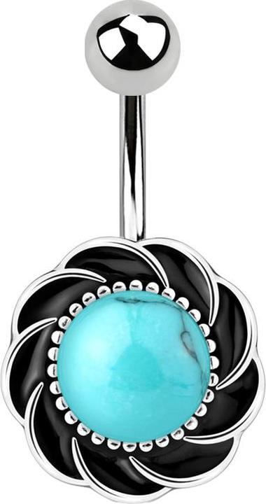 Star Piercing Banane silber mit Kugel Wirbel Türkis Stein (Mineralisch, Messing, Chirurgenstahl 316L)