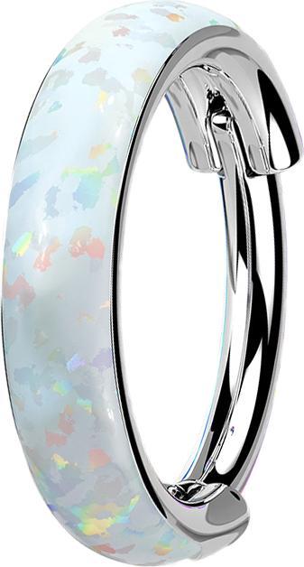 Actual product image Star Piercing Micro segment ring hinged silver side opal stripe wide white (without brass, Titanium G23)