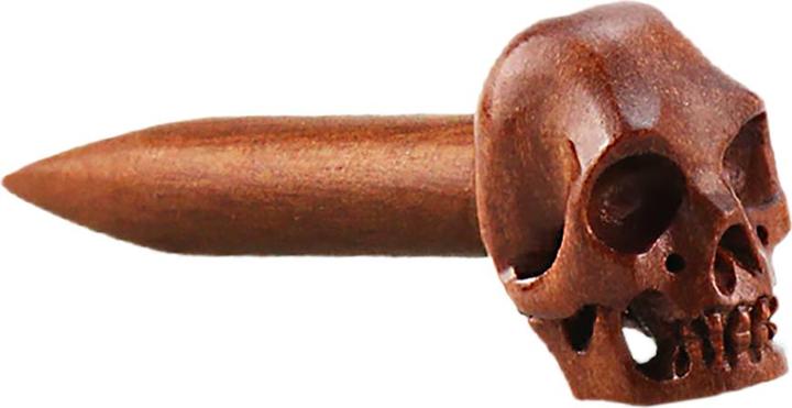 Star Piercing Expander aus Sawo Holz mit Totenkopf (ohne Messing, Organisch)