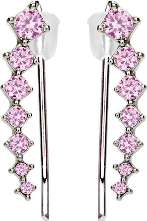 Star Piercing Ohrring Ear Climber silber mit quadraten und Kristall pink