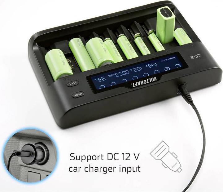 Actual product image Voltcraft CC-8 Round Cell Charger (1 pcs., 10340, 14500, 16340, 17500, 18490, 18500, 18650, 21700, 22650, 26500, 26650, Sub-C, A, 9V Block, AA, AAA, Chargers without battery)