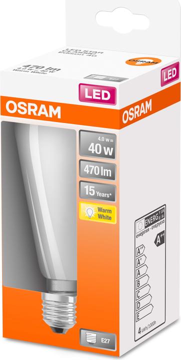 Productafbeelding Osram LEDISON40 4W/827 230VGLFR E27 10X1 (E27, 4 W, 470 lm, 6 x, E)