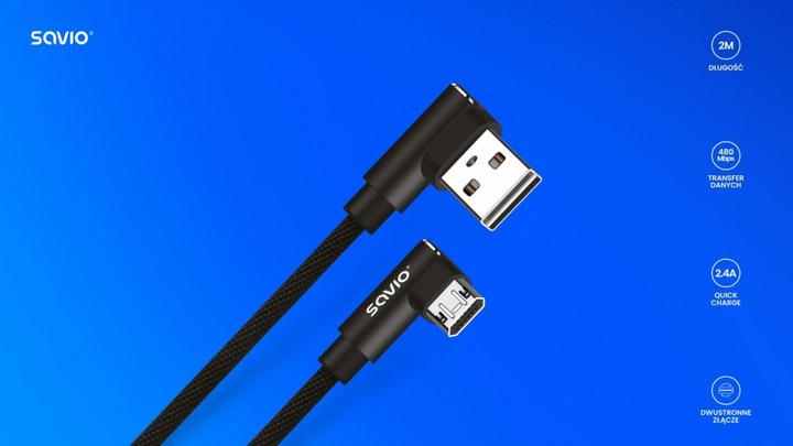 Produktbild Savio CL-162 dwustronny kabel USB- micro USB, 2m, kątowy, oplot (2 m)